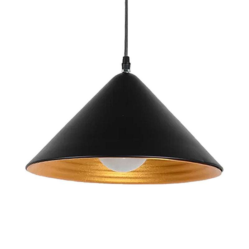 Plafonnier contemporain en métal avec abat-jour conique et ondulations dorées à l'intérieur - Nombreuses options - Suspension élégante pour salles à manger (noir/blanc)