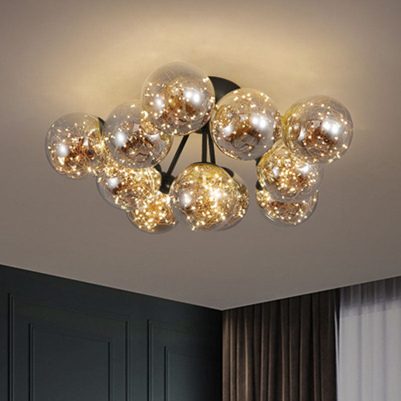 Plafonnier LED moderniste en verre gris fumé avec effet étoilé - Idéal pour l'éclairage du plafond de la chambre