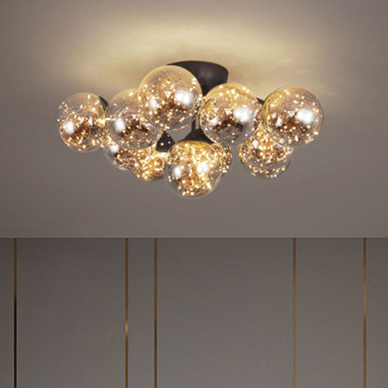 Modernist Smoky Grey Glass Led Flushmount Light With Starry Effect - Ideal For Bedroom Ceiling