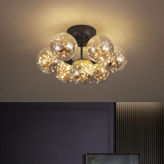Modernist Smoky Grey Glass LED Flushmount Light with Starry Effect - Ideal for Bedroom Ceiling Lighting