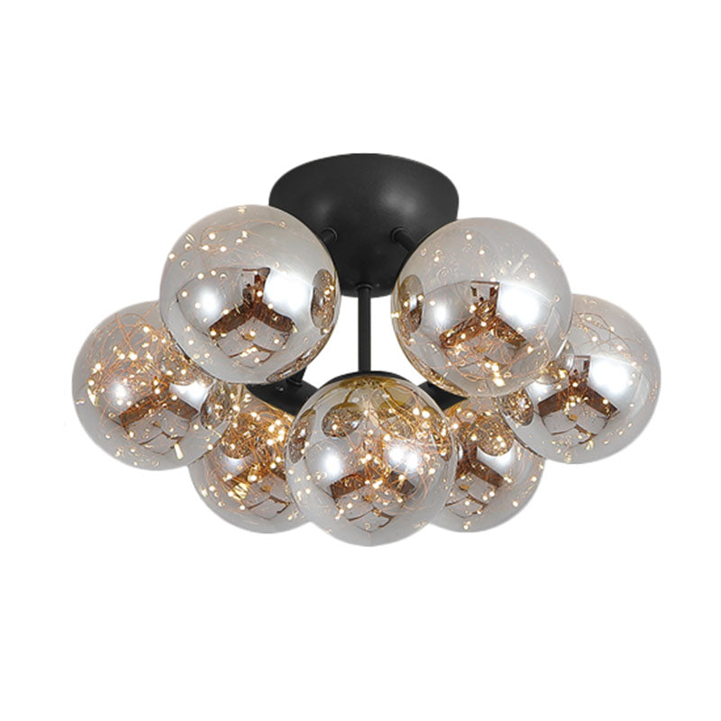 Plafonnier LED moderniste en verre gris fumé avec effet étoilé - Idéal pour l'éclairage du plafond de la chambre