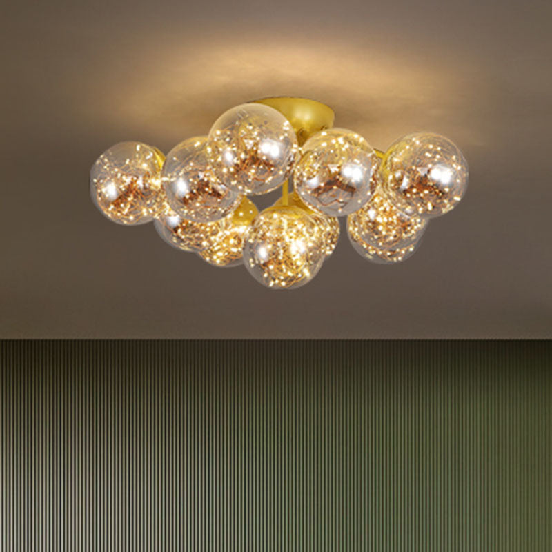 Plafonnier LED moderniste en verre gris fumé avec effet étoilé - Idéal pour l'éclairage du plafond de la chambre