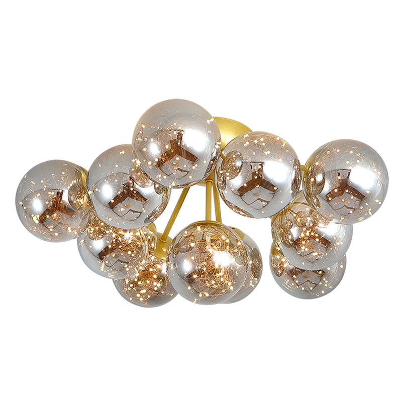 Modernist Smoky Grey Glass Led Flushmount Light With Starry Effect - Ideal For Bedroom Ceiling