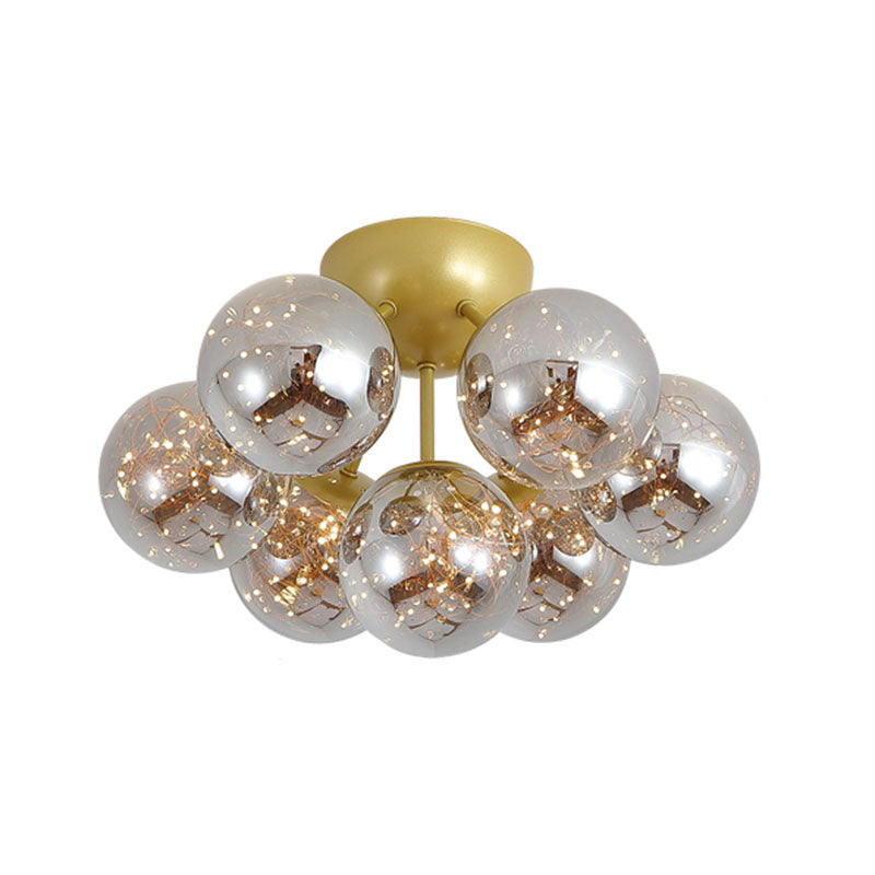 Plafonnier LED moderniste en verre gris fumé avec effet étoilé - Idéal pour l'éclairage du plafond de la chambre