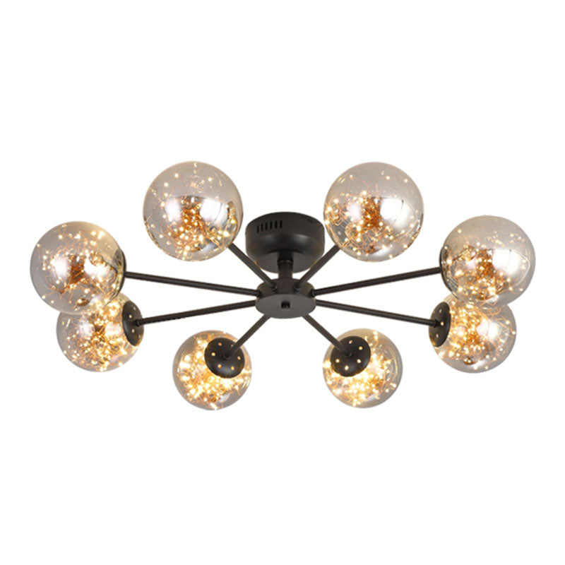 Black Globe LED Starry Semi Flush Mount Ceiling Light with Glass Shade