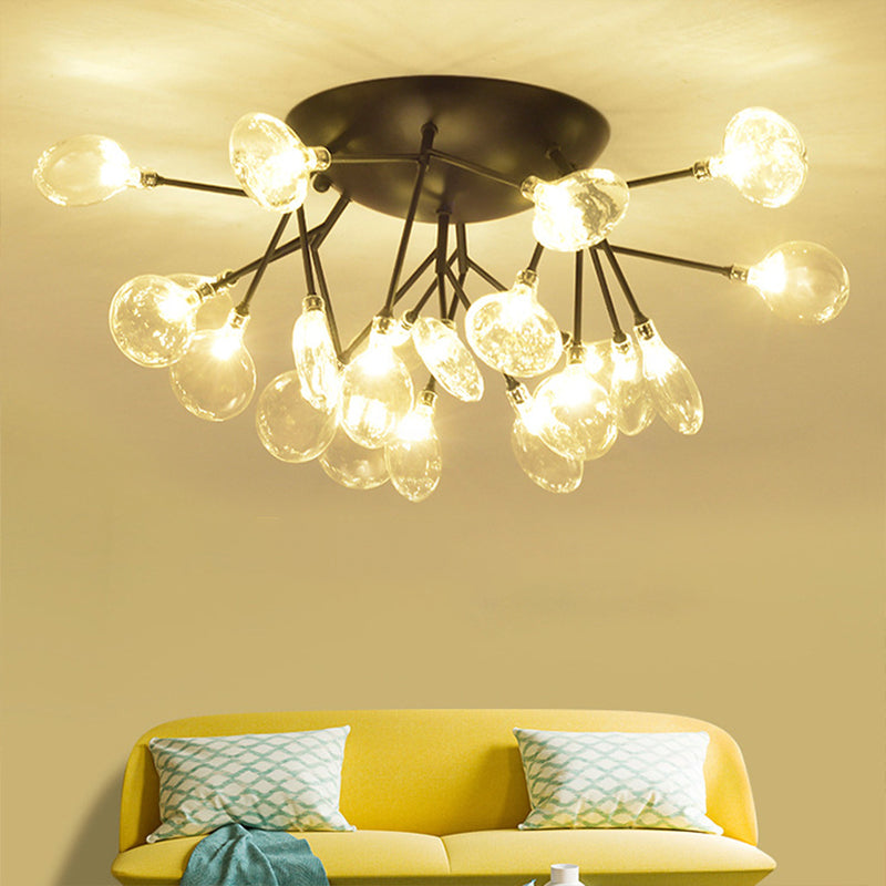 Modernist LED Black Ceiling Flush Mount Lamp, Clear Glass Shade, Perfect for Living Room