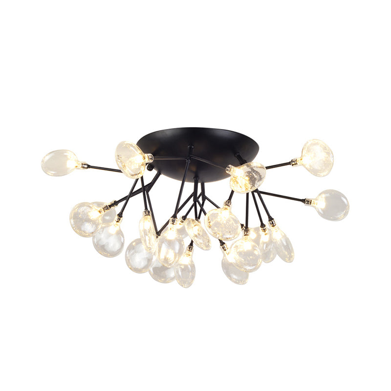 Modernist Led Black Ceiling Flush Mount Lamp Clear Glass Shade Perfect For Living Room