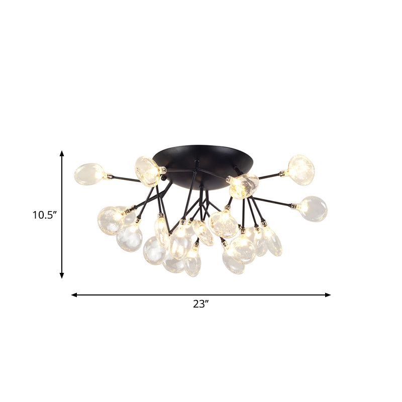 Modernist LED Black Ceiling Flush Mount Lamp, Clear Glass Shade, Perfect for Living Room