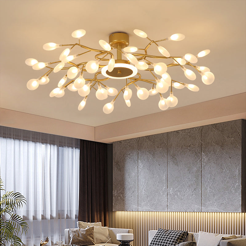 Lustre suspendu moderne nordique doré en forme de luciole - Luminaire suspendu à LED pour salon