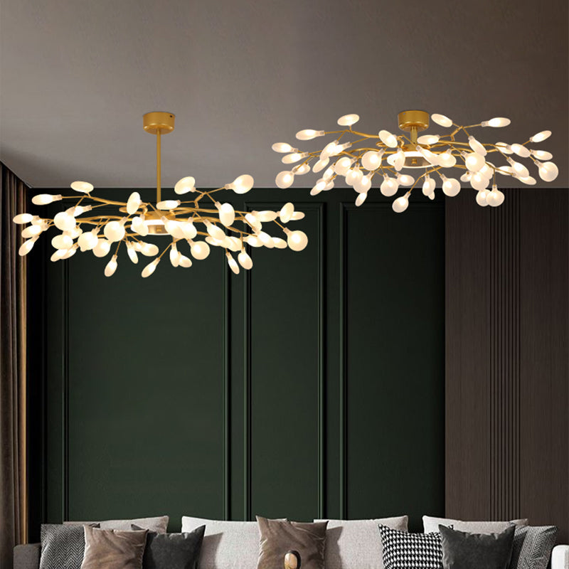 Lustre suspendu moderne nordique doré en forme de luciole - Luminaire suspendu à LED pour salon