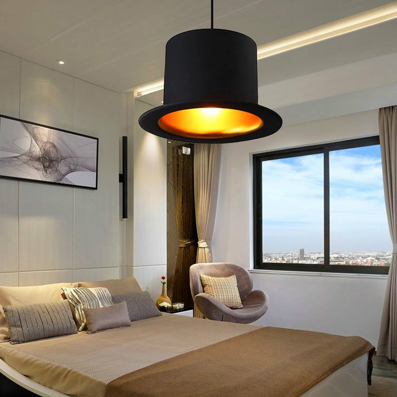Modern Black Metal Pendant Light for Dining Room - Hat Ceiling Hanging Light, 6.5"/7" Wide