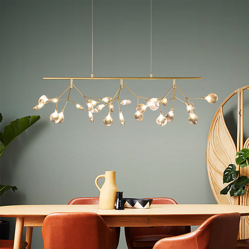 Smoke Grey Glass Firefly Hanging Lamp - 27-Light Island Lighting Fixture for Dining Room