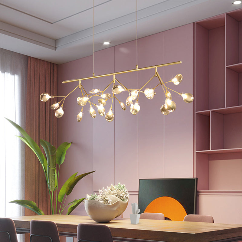 Smoke Grey Glass Firefly Hanging Lamp - 27-Light Island Lighting Fixture for Dining Room