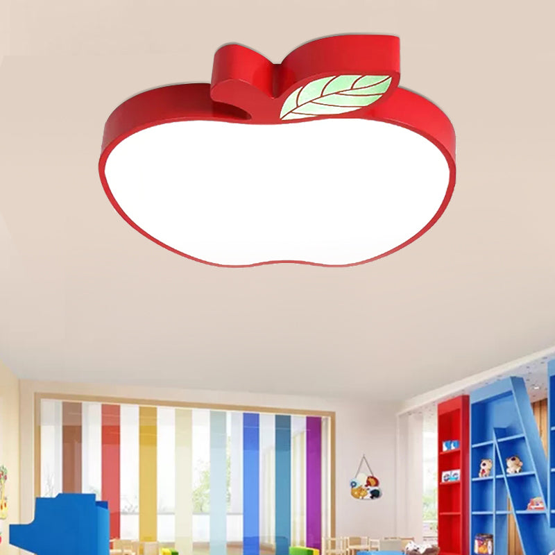 Apple Metal Ceiling Light With Leaf Design For Kids Bedroom - Macaron Flush Mount