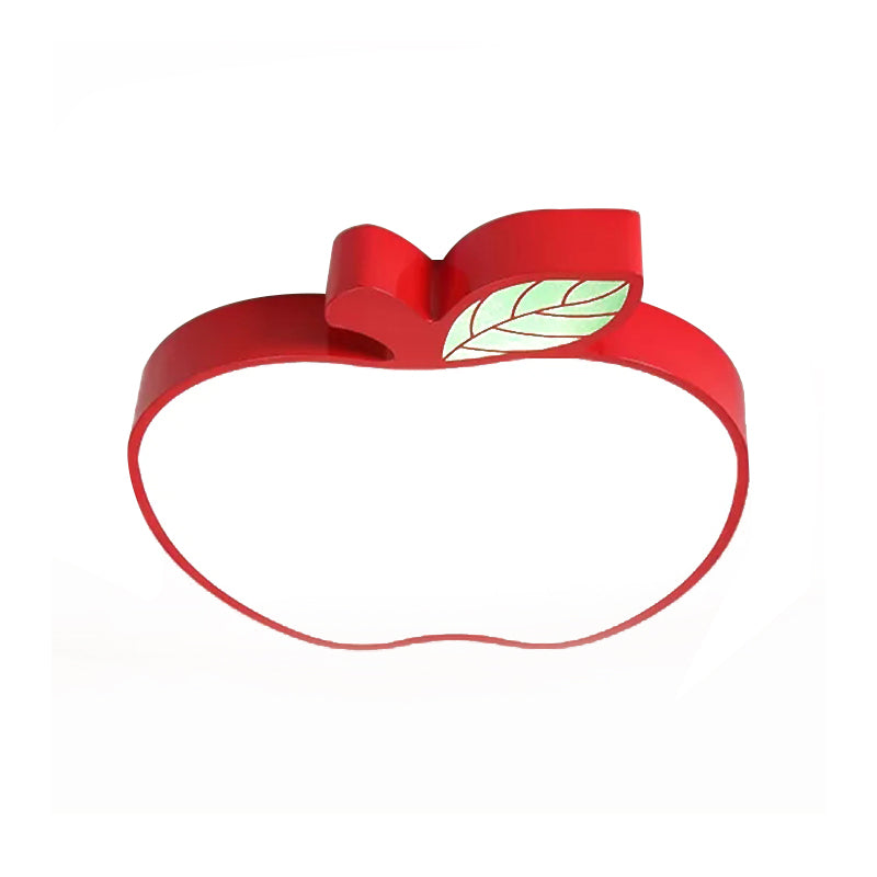 Apple Metal Ceiling Light With Leaf Design For Kids Bedroom - Macaron Flush Mount