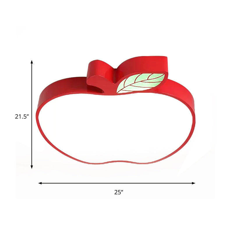 Apple Metal Ceiling Light with Leaf Design for Kids' Bedroom - Macaron Flush Mount
