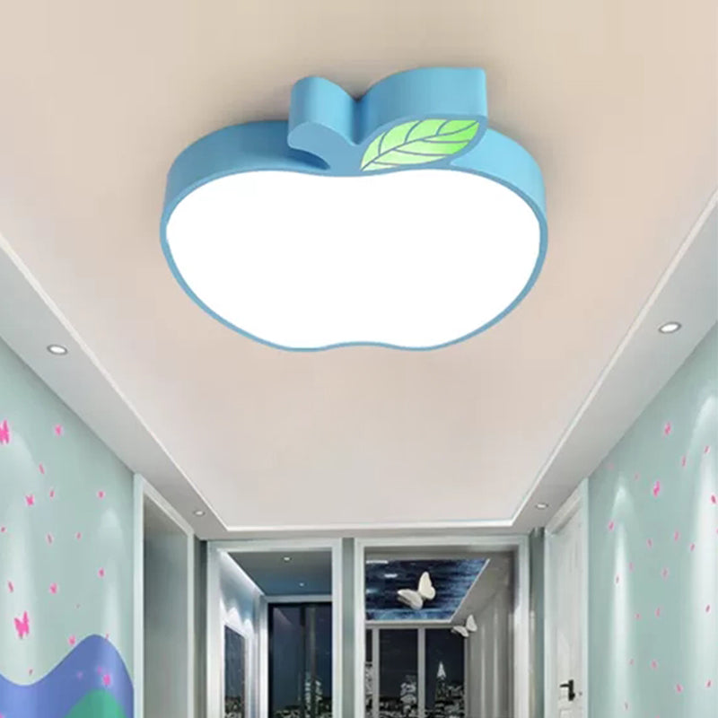Apple Metal Ceiling Light with Leaf Design for Kids' Bedroom - Macaron Flush Mount