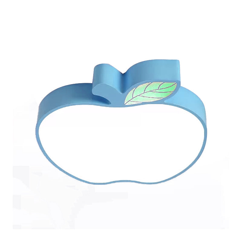 Apple Metal Ceiling Light with Leaf Design for Kids' Bedroom - Macaron Flush Mount