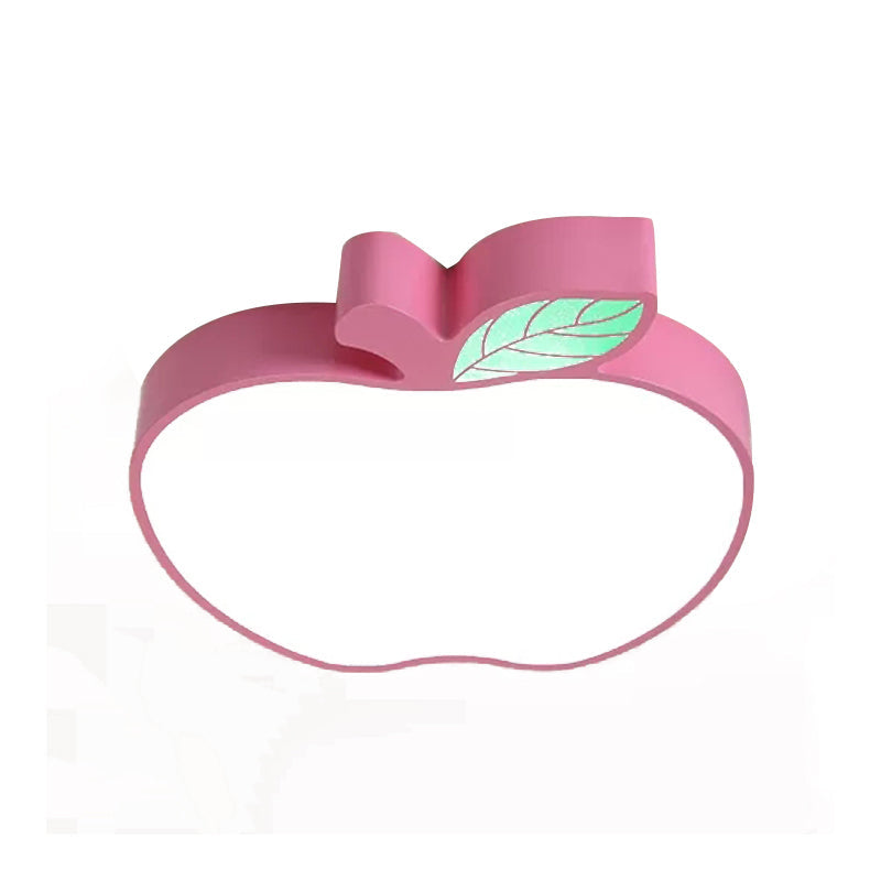 Apple Metal Ceiling Light With Leaf Design For Kids Bedroom - Macaron Flush Mount