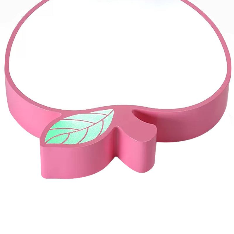 Apple Metal Ceiling Light With Leaf Design For Kids Bedroom - Macaron Flush Mount
