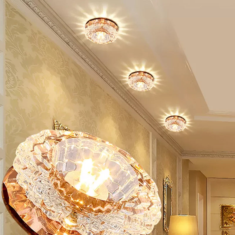 Modern Crystal Blossom LED Flush Mount Ceiling Fixture with Layered Design - Ideal for Corridors