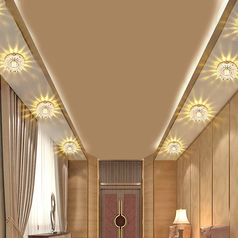 Modern Crystal Blossom Led Flush Mount Ceiling Fixture With Layered Design - Ideal For Corridors