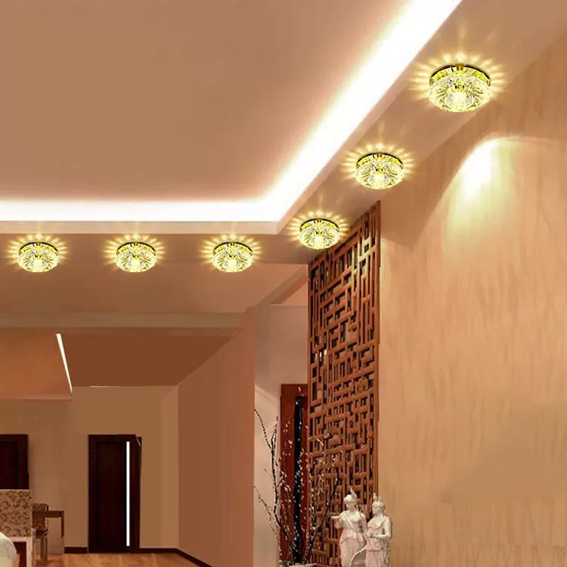 Modern Crystal Blossom LED Flush Mount Ceiling Fixture with Layered Design - Ideal for Corridors