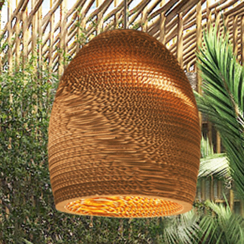 Asian Style Dome Shade Hanging Lamp In Brown For Restaurants - 1 Bulb Ceiling Light 4 Sizes / 10 A