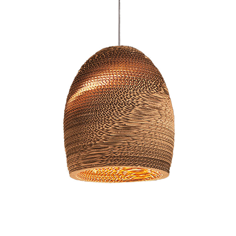 Asian Style Dome Shade Hanging Lamp In Brown For Restaurants - 1 Bulb Ceiling Light 4 Sizes