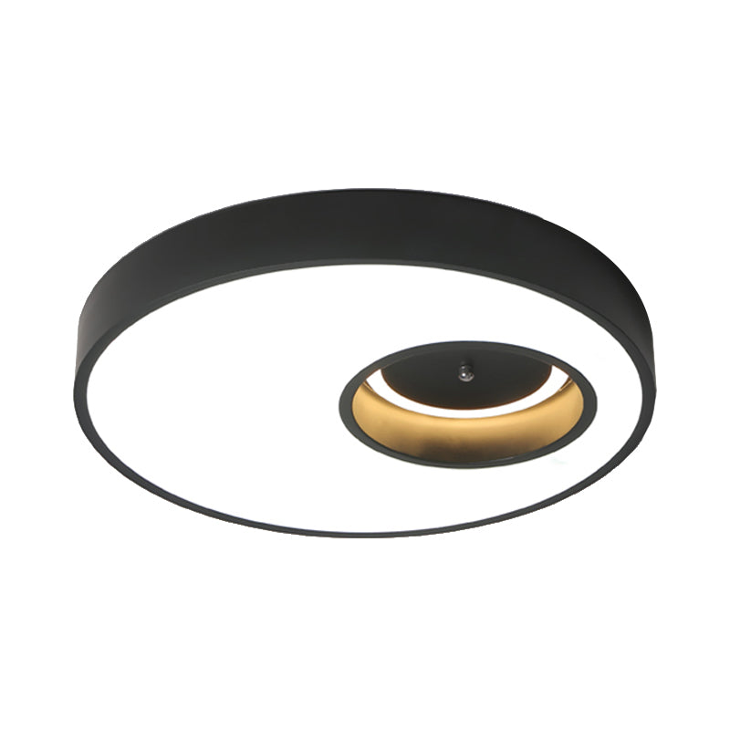 Plafonnier rond contemporain noir/blanc de 18"/23,5" de large - Éclairage acrylique LED pour chambre à coucher chaude/blanche