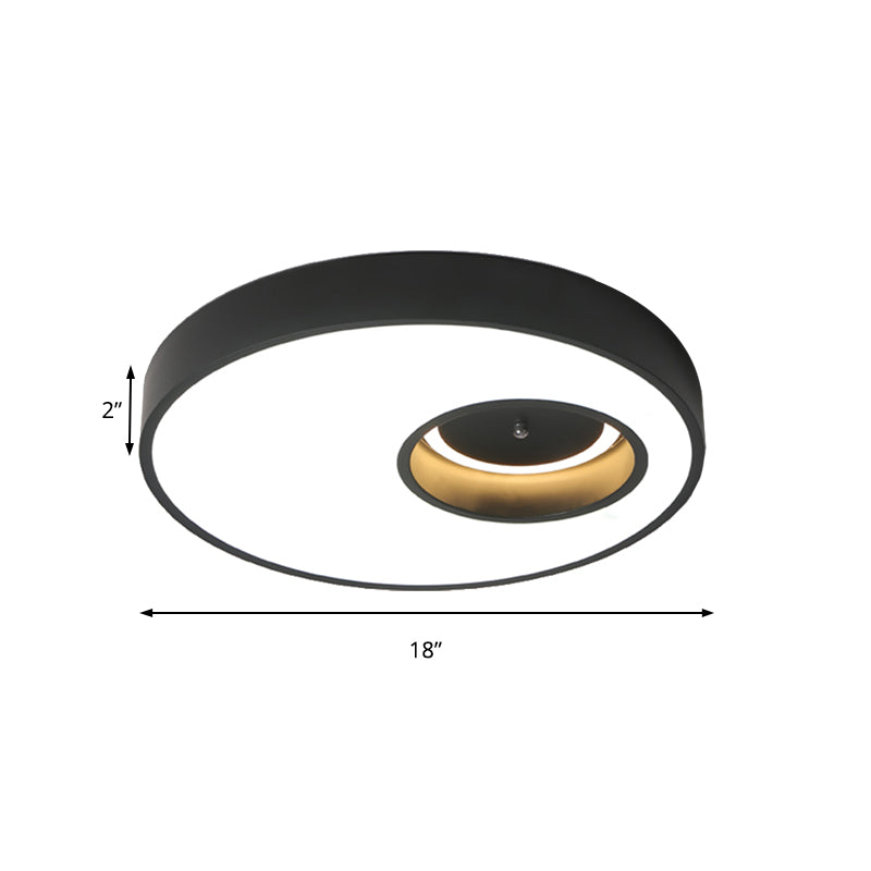 Plafonnier rond contemporain noir/blanc de 18"/23,5" de large - Éclairage acrylique LED pour chambre à coucher chaude/blanche