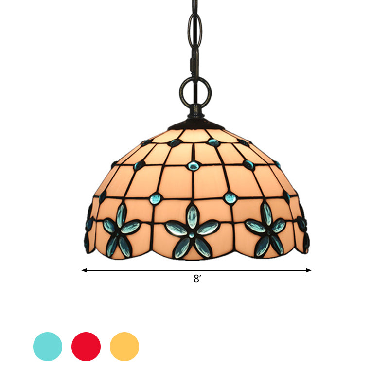 Kit de suspension en verre blanc avec fleur en forme de bol en treillis Tiffany pour salle à manger