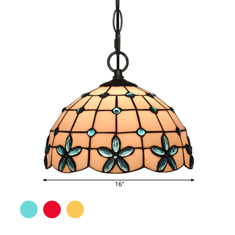 Kit de suspension en verre blanc avec fleur en forme de bol en treillis Tiffany pour salle à manger