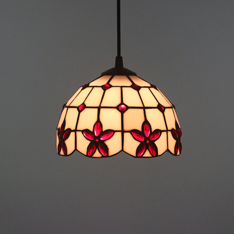 Kit de suspension en verre blanc avec fleur en forme de bol en treillis Tiffany pour salle à manger