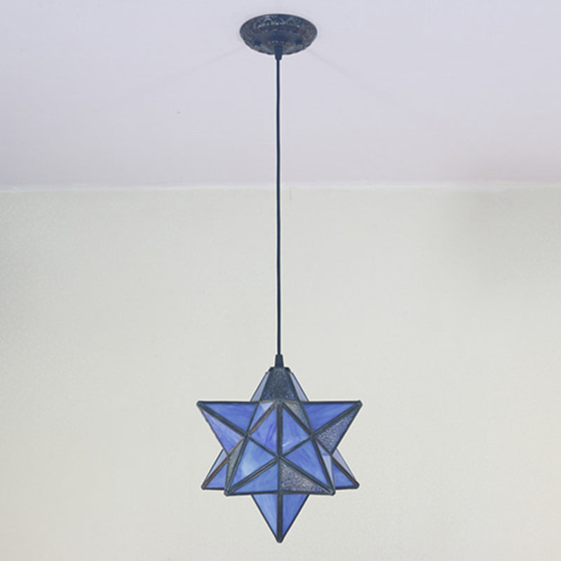 Lampe à suspension Tiffany Star Shade avec éclairage de suspension en vitrail pour chambre à coucher