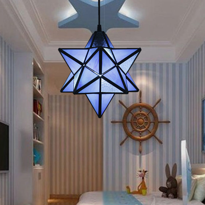 Lampe à suspension Tiffany Star Shade avec éclairage de suspension en vitrail pour chambre à coucher