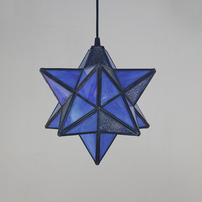 Lampe à suspension Tiffany Star Shade avec éclairage de suspension en vitrail pour chambre à coucher