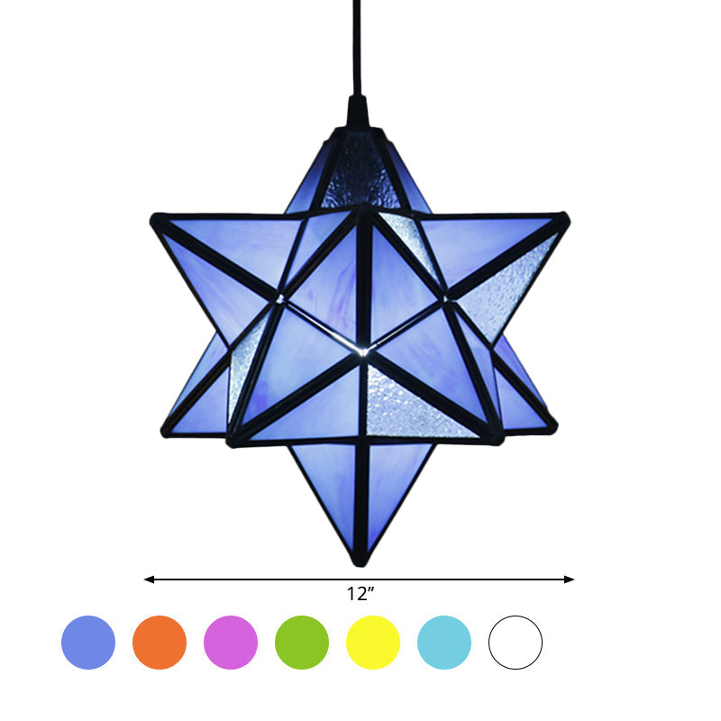 Lampe à suspension Tiffany Star Shade avec éclairage de suspension en vitrail pour chambre à coucher