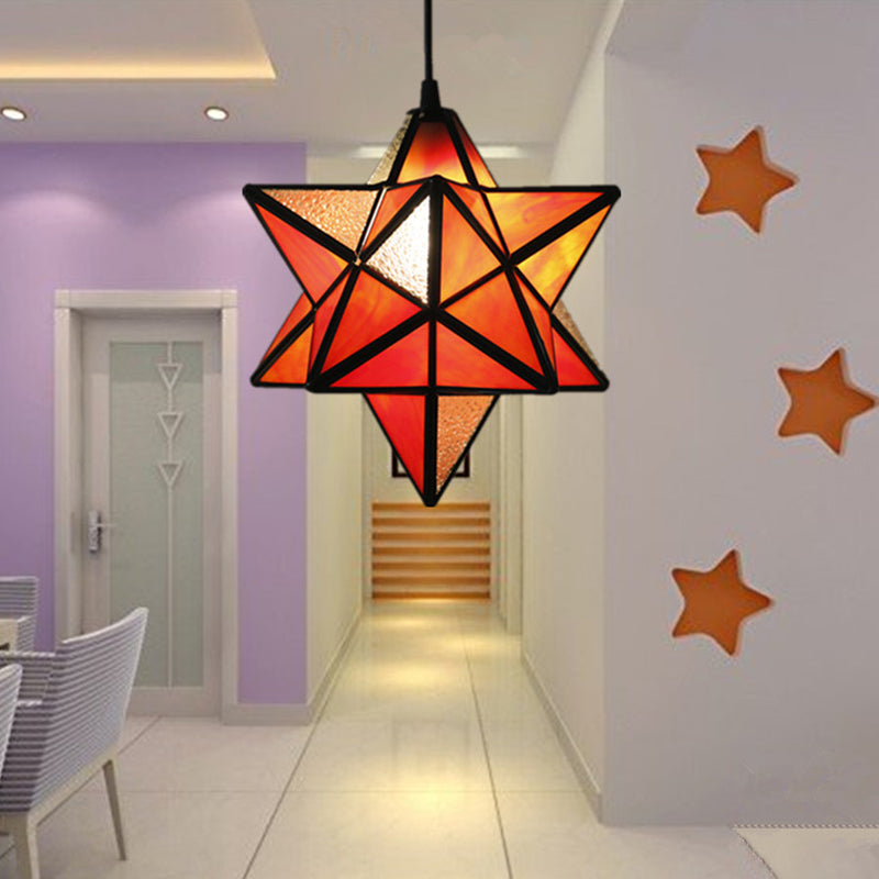 Lampe à suspension Tiffany Star Shade avec éclairage de suspension en vitrail pour chambre à coucher