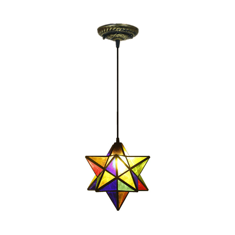 Lampe à suspension Tiffany Star Shade avec éclairage de suspension en vitrail pour chambre à coucher