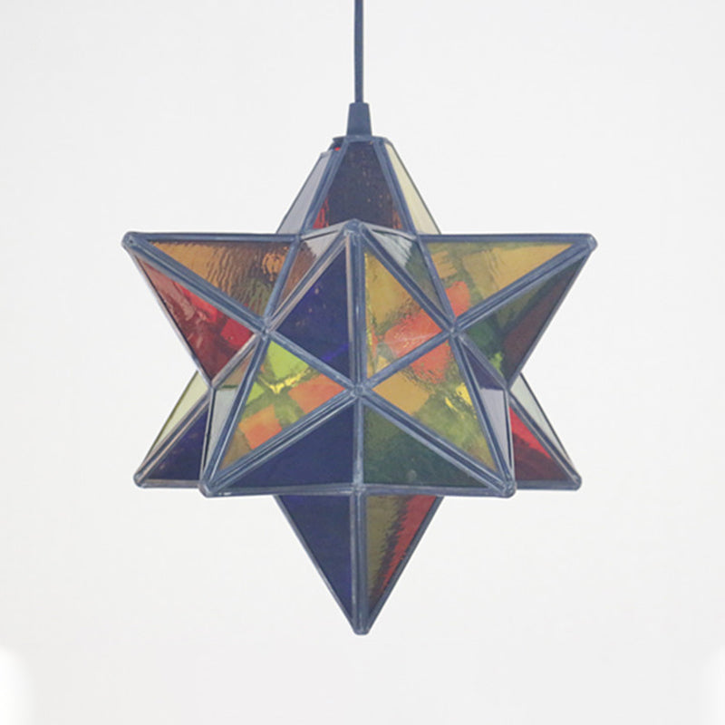Lampe à suspension Tiffany Star Shade avec éclairage de suspension en vitrail pour chambre à coucher