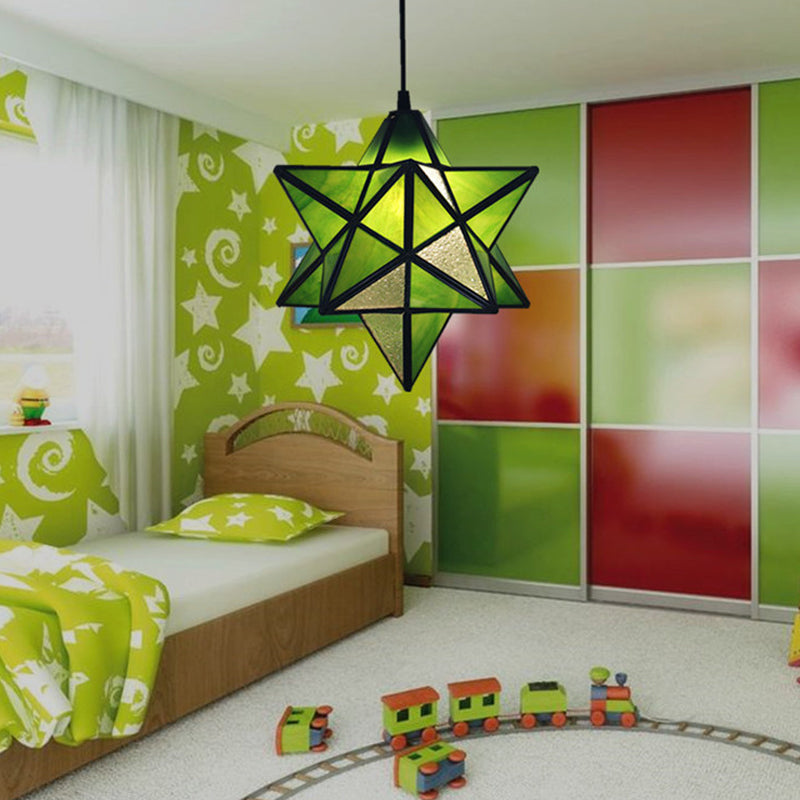 Lampe à suspension Tiffany Star Shade avec éclairage de suspension en vitrail pour chambre à coucher