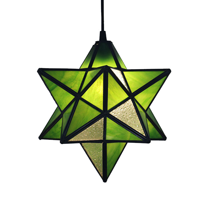Lampe à suspension Tiffany Star Shade avec éclairage de suspension en vitrail pour chambre à coucher