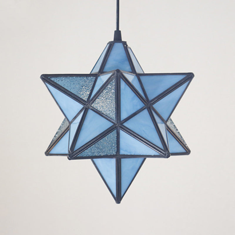 Lampe à suspension Tiffany Star Shade avec éclairage de suspension en vitrail pour chambre à coucher