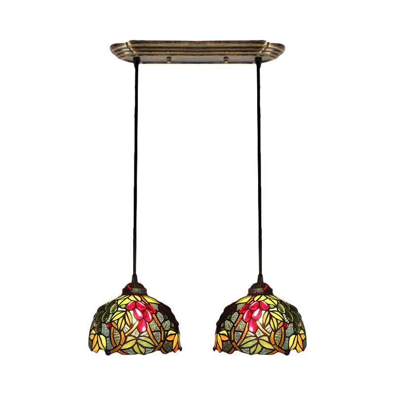 Victorian Hanging Light Fixture - Green Stained Glass Barrel Pendant with Grapevine Pattern