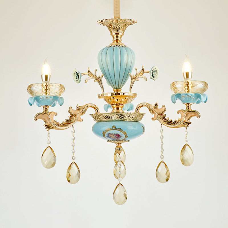 Amber Crystal Chandelier: Modern Ceramics Pendant Light In Gold For Living Room