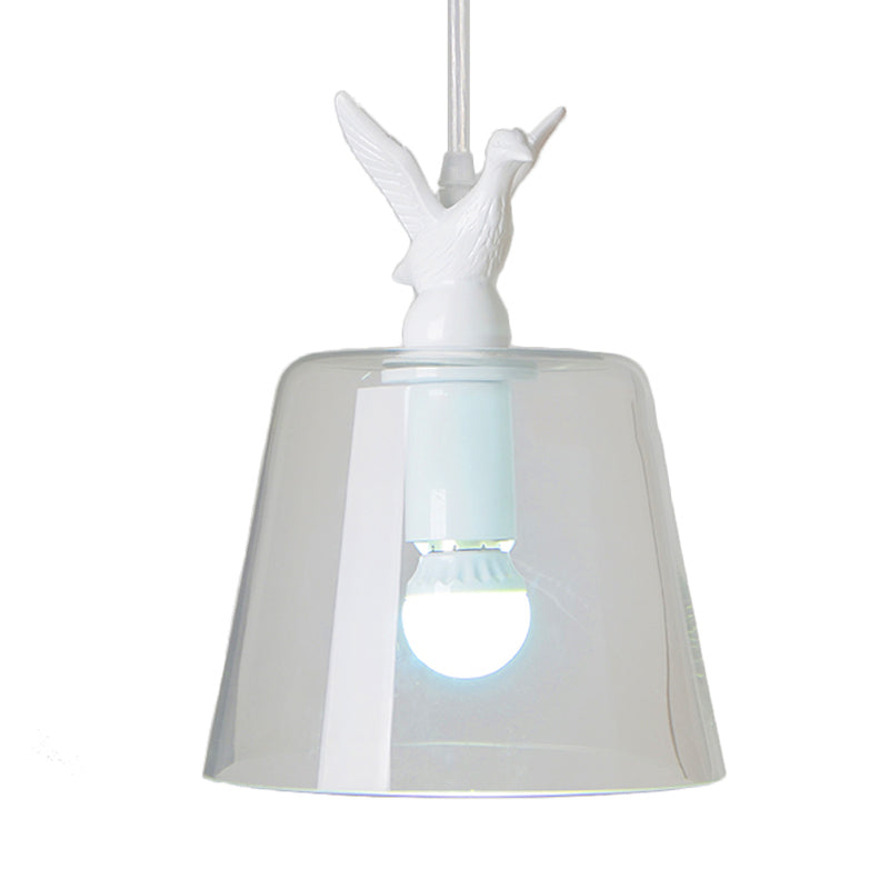 Modernist 5-Light Clear Glass Pendant with Bird Design - Cylindrical Shape