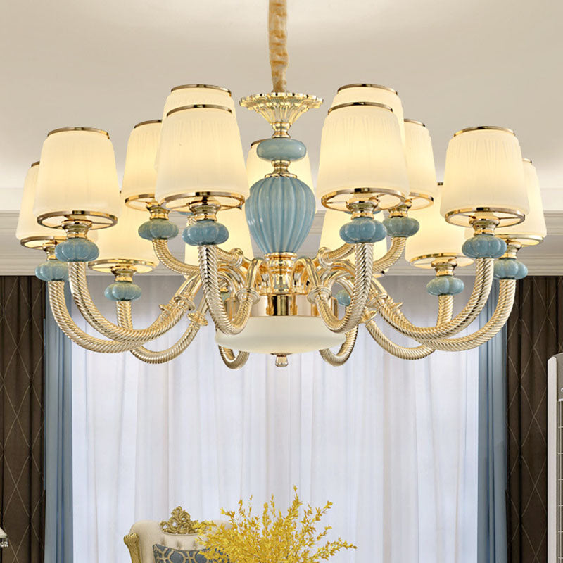 Lustre en verre dépoli bleu - Suspension simple en céramique pour salon