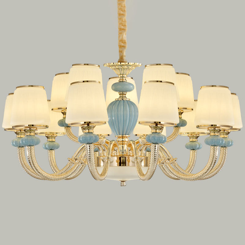 Lustre en verre dépoli bleu - Suspension simple en céramique pour salon