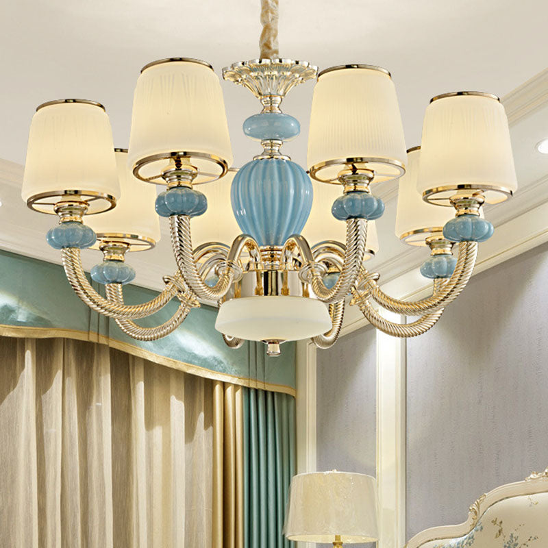 Lustre en verre dépoli bleu - Suspension simple en céramique pour salon